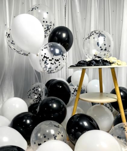 Image of 300 Pack Black and White Balloons 12 Inch Black Confetti Balloon for Various Party Events Decorations