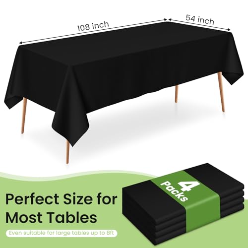 Image of LANLISA 4 Pack Black Plastic Tablecloth Disposable, 54 x 108 Inch Rectangle Table Cloth, Party, Graduation, Decorative Tablecloths Plastic Cove