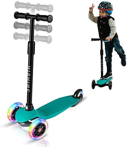 Kick Scooter for Kids Boys Girls, 3 Wheel Scooter for Toddler for 2-5 Years Old, Adjustable Height, Light Up Flashing Wheels, Removable Handlebar, Lean to Steer, Easy to Carry, Green