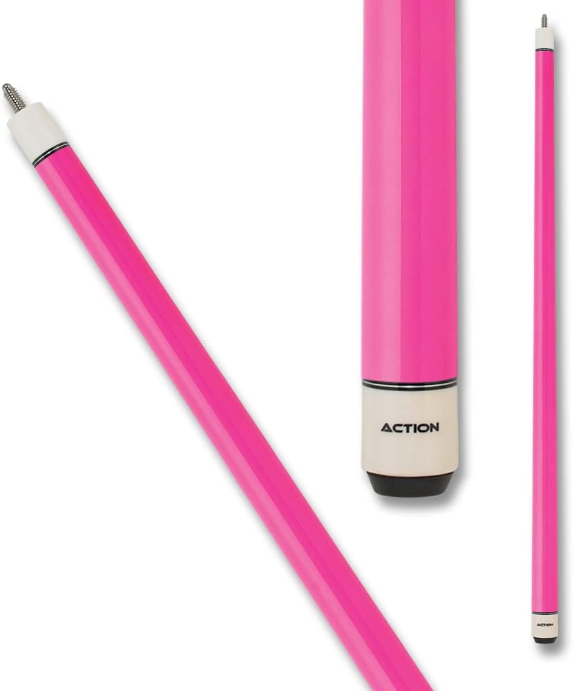 Action Hot Pink Women's Pool Cue Stick, Bright Pink Colored Design, 29-inch Shaft, Hot Pink Stained Birdseye Maple Billiard Stick, Cream Plate