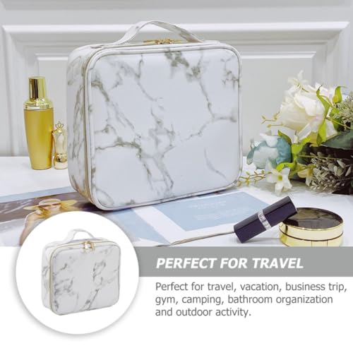 Bolsa para maquillaje grande y ligera, neceser portátil de mármol para viajes 7