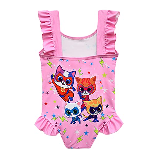 Agribazaar Kitties Swimsuit Girls Toddler One Piece Swimsuit Size 5 Swim Dress Ruffles Sleeve Swimwear Girl Bathing Suit Little Girl Cute Swim Wear Summer Swim Suit 5T 6T Pink #TOP1