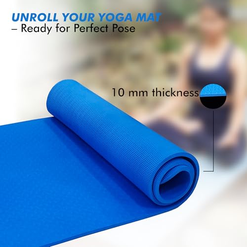 Image of VIXEN Yoga Mat Premium 10 MM TPE I Non Slip Yoga Mat For Women and Men | Sweat Absorbent | Extra Thick, Long & Wide Premium Exercise Mat with Yoga Strap | Anti-Slip & Anti-Tear Ideal for Yoga
