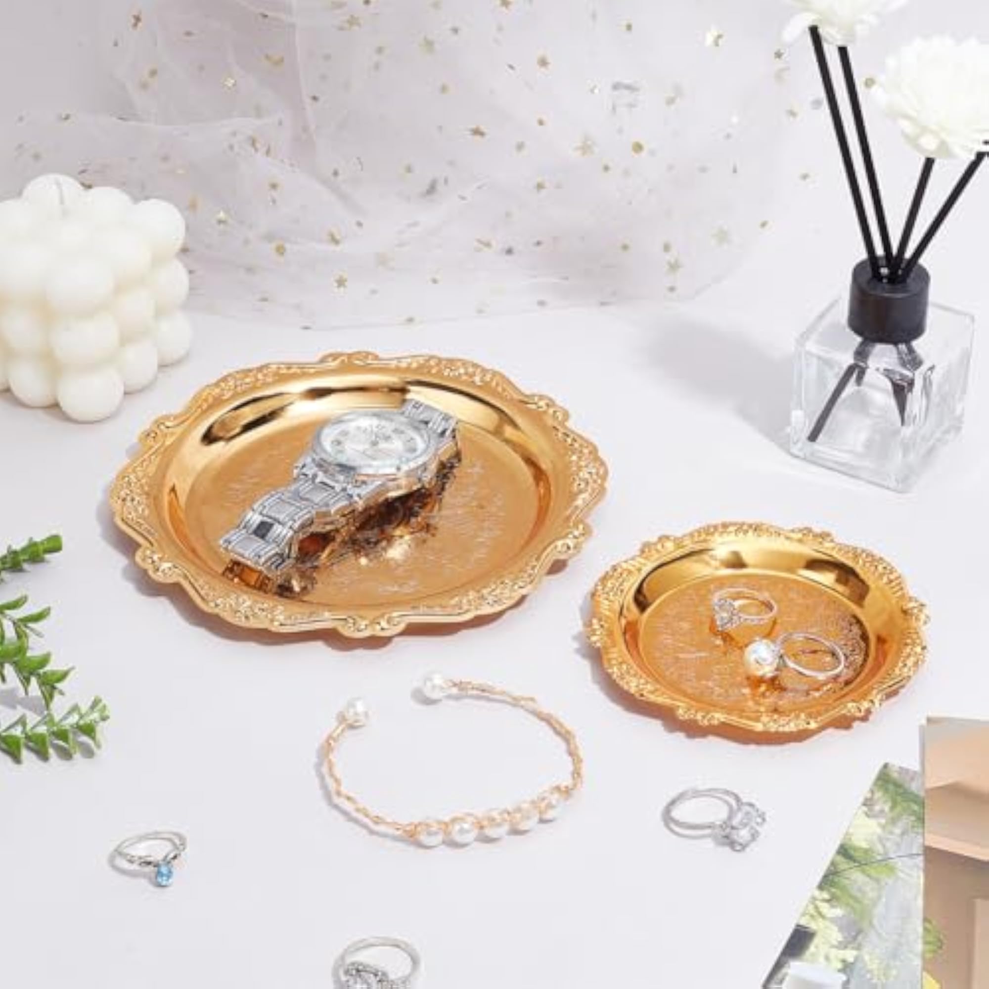 Antique Jewelry Tray, Decorative Round Small Storage