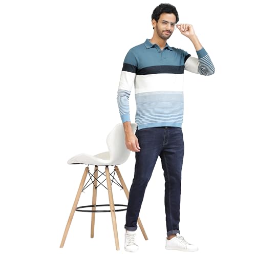 Image of Kalt Mens Basic Solid Full Sleeves Polo Cotton Blend Knitted Regular Fit Polo-Neck T-Shirts with Collar Stylish