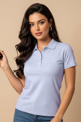 Image of JUNEBERRY Pure Cotton Regular Fit Plain Solid Classic Polo Collar Half Sleeve T-Shirt for Women (Colors: Olive, Maroon, Navy, Black, Green & Orange)