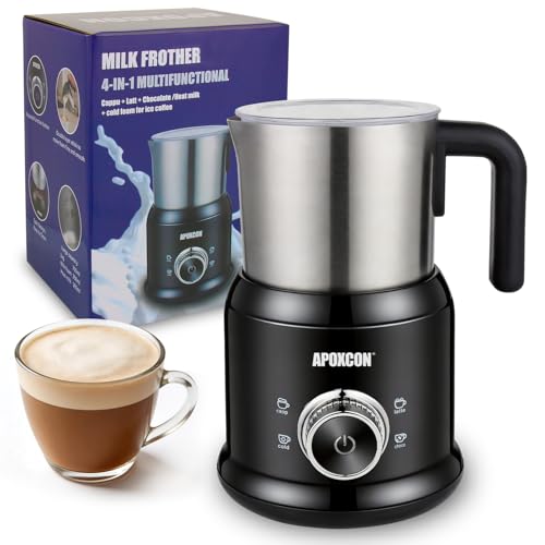 APOXCON Milk Frother and Steamer, Automatic Warm & Cold Foam Maker with Stainless Steel Jug, Detachable Electric Coffee Frother for Cappuccino, Latte, Hot Chocolate