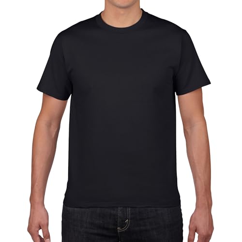 Camiseta clásica de manga corta con cuello redondo para hombre, de algodón suave, lisa, cuello redondo, casual, para uso diario, ajuste regular, Negro, XL