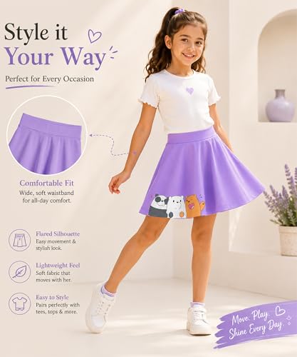 Image of KYDA KIDS Girls 100% Pure Cotton Skater Skirt with Attached Inner Shorts | Ideal for Summer Sports, Play & Casual Wear | Comfortable Fit for Girls Aged 2-16 Years