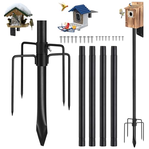 Bird Feeder Pole, 75 inch Bluebird House Pole for Outside Heavy Duty with 5 Prongs Base, Bird Buddy Accessories Mounting Kit, Adjustable Hummingbird Feeder Stand for Outdoor Wild Birds Watching
