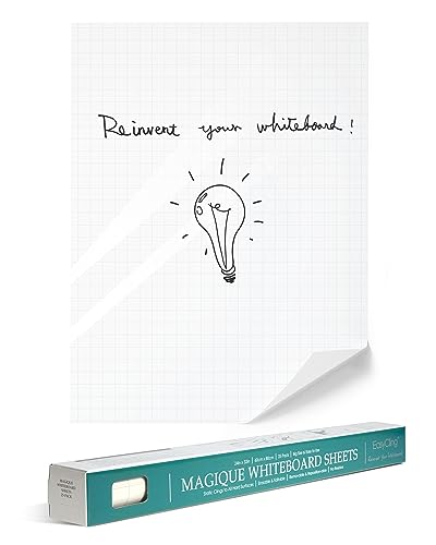Magique Whiteboard Folie Selbstklebend - Elektrostatische Folie mit 25 Blatt & 1 Boardmarker Inkl, Abwischbar und Wiederbeschreibbar, Geeignet für alle glatten Flächen, 60x80cm (Gridded)