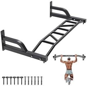 SELEWARE 48” Heavy Duty Pull Up Bar Wall Mount Multi-function Chin up Bar with Home Gym Cable Pulley System LAT Pulldown Workout Attachments Heavy Bag Hanger