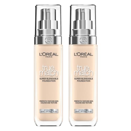 L'Oreal Paris DOUBLE True Match Liquid Foundation, Skincare Infused With Hyaluronic Acid, Spf 16, Available In 40 Shades, 1N Ivory, 30 Ml