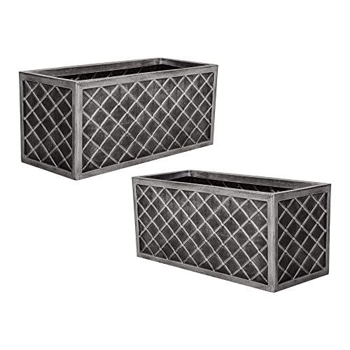 STAR SUPPLIES Plastic Rectangular Long Large 70cm Lazio Trough Pewter Planter For Outdoor Garden Plants Flowers (2 Lazio Planters)