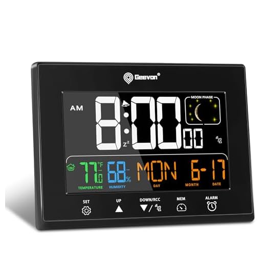 Geevon Digital Atomic Alarm Clock with 2 USB Ports, HD Color Display Atomic Clocks for Bedrooms with Indoor Temperature and Humidity, Moon Phases, Time, and Calendar for Home Office