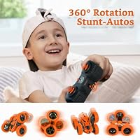 MidiVix Ferngesteuertes Auto, 90 Min Spielzeit, 2.4Ghz Doppelseitig 360° drehbare RC Stunt Crawler mit Scheinwerfern, 4WD Off Road Drift RC Auto Spielzeug Geschenke für Jungen 6-12 Orange – Ansicht 3