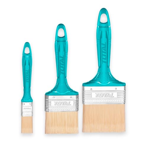 TOTAL - Lot de 3 Pinceaux Plats pour Peinture à l’Huile - Poils Résistants - Manche en Plastique - Différentes Tailles pour Précision et Couverture - Usage Professionnel et Bricolage