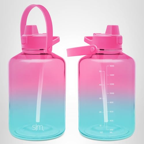 Simple Modern Half Gallon 64 oz Water Bottle with Push Button Silicone Straw Lid & Motivational Measurement Marker | Large Reusable Tritan Plastic Water Jug | Summit Collection | Sorbet