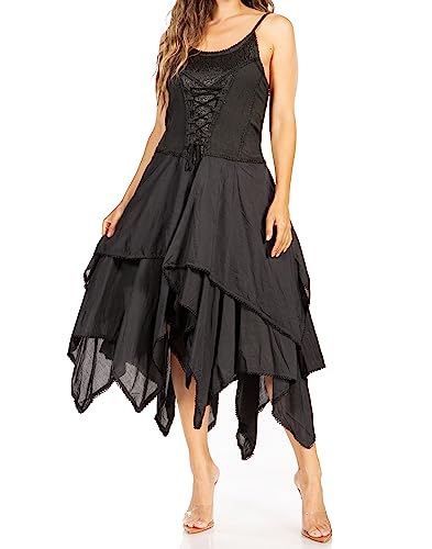 Image of Sakkas Lady Mary Jacquard Corset Style Bodice Lightweight Handkerchief Hem Dress