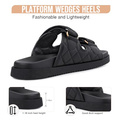 FITORY Women's Flat Sandals Classic Adjustable Double Strap with Cushioned Footbed for Summer Size 6-113