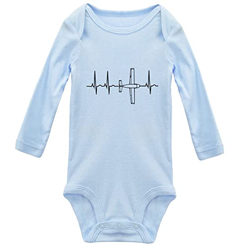 Poemsimai Airplane Pilot Heartbeat Cute Baby Bodysuit Long Sleeve Unisex Rompers Bodysuit C-Blue