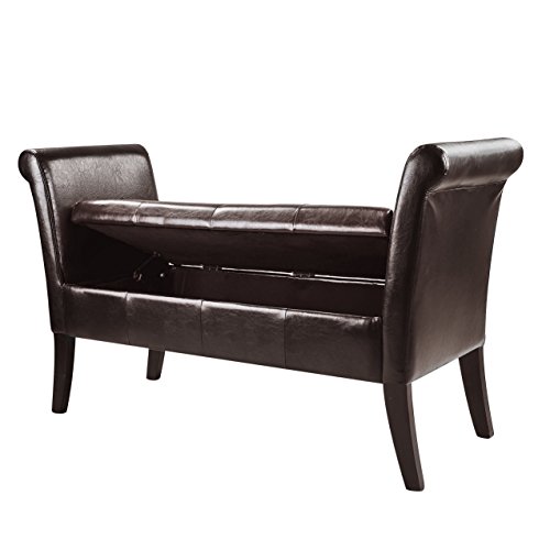 Corliving Antonio Bench With Rolled Arms In Dark Brown Bonded Leather #TOP2