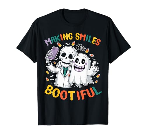 Making Smiles Bootiful Funny Ghost Dentist Halloween Dental Maglietta