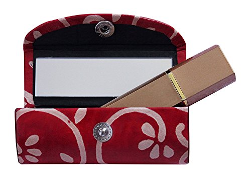 Christmas Sale Gifts Ideas Leather Lipstick Case Holder - Organizer Bag for Purse- lipstick holder- Durable Soft Leather -Cosmetic Storage Kit With Mirror (Red & White)