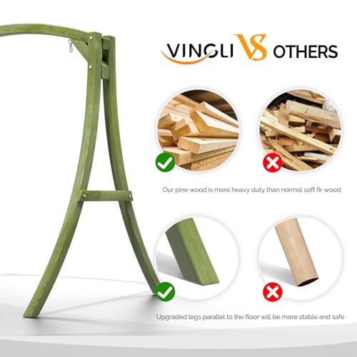 Image of VINGLI 6.7FT Wooden Porch Swing Frame, 1000-lb A-Frame Stand, Green