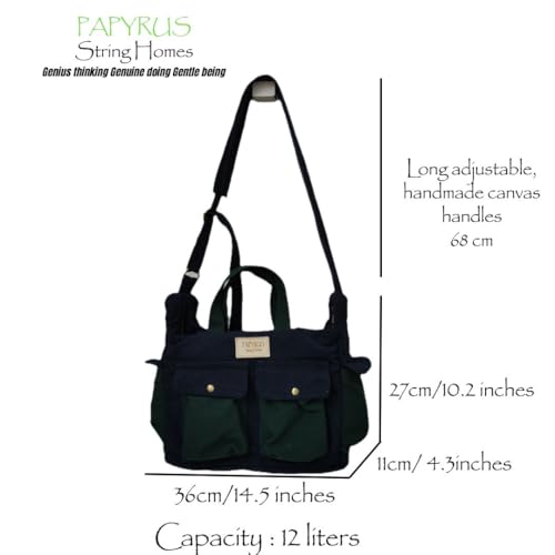 Image of ROUGH Canvas Cotton messenger bag.15'' Lap top. Large size 36x27x11 cm(12Ltr) Metal zipper closure. Allround pockets. Vintage look. Antique fittings.Sustainable