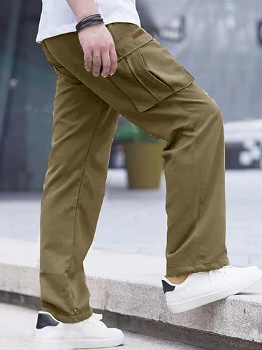 Image of Comdecevis Men's Casual Cargo Pants Workout Joggers Stretch Sweatpants Hiking Drawstring Tactical Pants with Multi Pockets