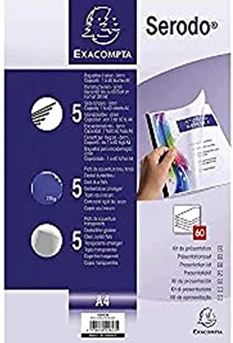 Exacompta - Réf. 42843E - Kit de présentation Serodo - 5 baguettes noires à relier 6 mm - 5 plats bleu foncé A4 grain cuir - 5 plats cristal A4 PVC 20/100ème-...