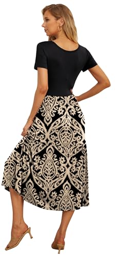 GRECERELLE Women's Summer Casual Crewneck Short Sleeve Aline Tiered Flowy Maxi Dress with Pockets - Image 5