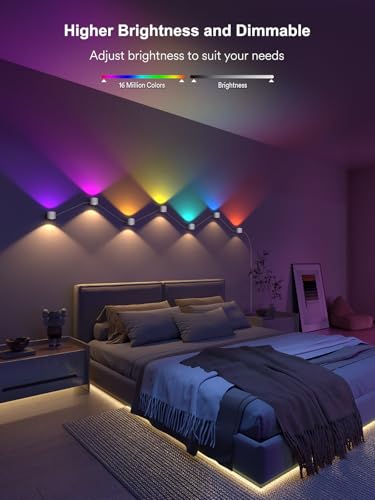 Image of ANGELHALO Smart Wall Sconces, Music Sync Indoor Double-Headed Wall Lights, Works with Alexa, Multicolor LED Wall Light for Home Decor, Dynamic Scenes Indoor Light for Living Room, Bedroom, 14 Pack
