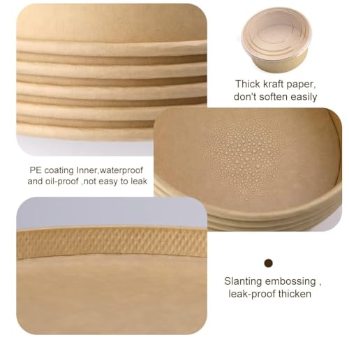 Image of 37 Oz 25 Pcs Disposable Meal Prep Containers with Lids, Paper Bowls | 1100 ML Disposable Salad Bowls with Lids, Round Kraft Food Containers for Salad, Ice Cream, Yogurt