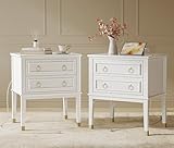 Huuger 27.6 Inch Tall Nightstand with Charging Station, USB-C Port, Larger Night Stand Set of 2, Bedside Table with 2 Drawers, 11.4 Inch Raised Legs, Side Tables End Tables, for Bedroom, White