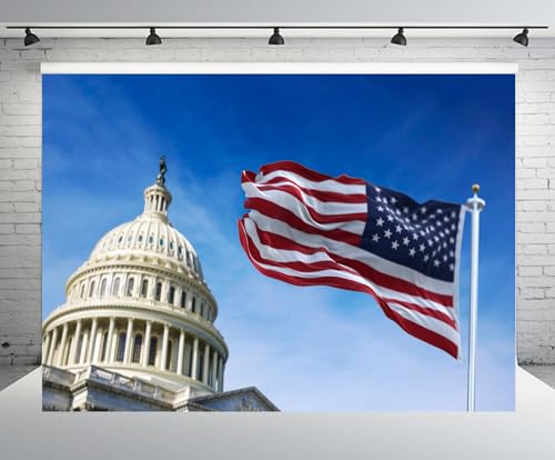 CHNYWORK 7ftx5ft American Flags Photo Backdrop USA Independence Day Veterans Day 4th of July USA Capitol Hill Background Memorial Day Events Theme Party Decorations Photoshoot Studio Booth Props