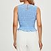 Women Shirred Tank Top Ruffle Sleeveless Tanks Frill Smocked Halter Cami Tops Summer Streetwear, Blue, Small