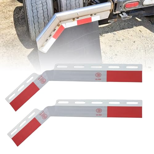 Image of 2Pcs Angled Aluminum Alloy Reflector Plates Strips with Reflective Tape for Semi Truck Trailer Mud Flap Hanger - Enhancing Conspicuity and Safety Caution with Warning Sticker - 24 inchx3 inch