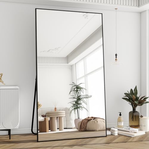 Image of BEAUTYPEAK 76 inchx34 inch Rectangle Full Body Floor Mirrors, Full Length Mirror Hanging or Leaning, Aluminum Alloy Frame Wall Mirror for Bedroom, Dressing Room, Black