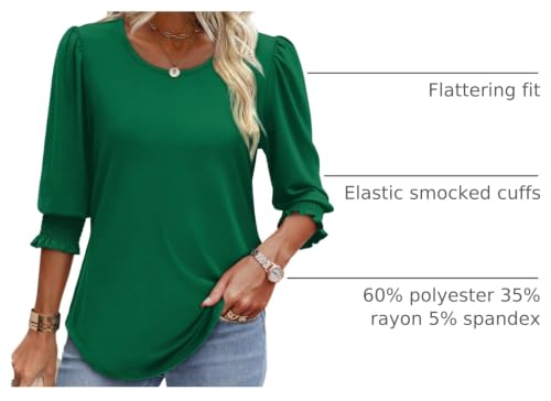Image of XIEERDUO Blouses for Women Dressy Casual 3 /4 Length Sleeve Womens Tops with Smocked Cuffs