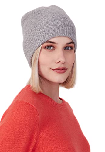 Style Republic Women’s Ribbed Cuff Beanie, Luxury Cashmere, Soft & Stretchy With Ribbed Edge, Warm Cozy Hat For Winter (Light Grey Melange) #TOP1