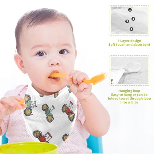 Image of vvfelixl Baby Muslin Washcloths Cute Retro Tractor Baby Burp Cloths Cotton Babys Face Towel for Newborn Infants Boys Girls Soft and Absorbent 11.8 X 11.8 in, 3 Pack