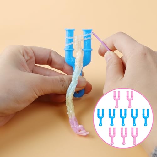 10PCS Acrylic Model Y Slingshot Loom Rubber Bands for Bracelets Rubber Band Clips Plastic Jewelry Connectors Rubber Slingshot Knitting for Necklace Bracelet Making Colorful Clasp (Pink, Blue)