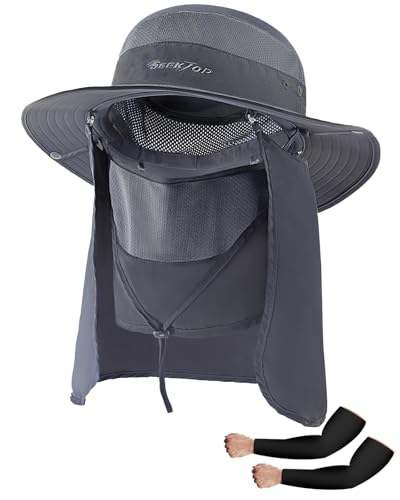 Fishing Hat for Men & Women, Outdoor UV Sun Protection Wide Brim Safari Hat with Face Cover & Neck Flap for Hiking Hats