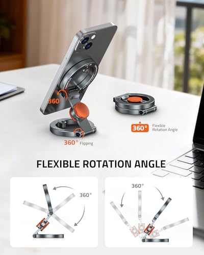 Image of Magnetic Phone Stand with Spinner,Double Side Ring Holder,Attach to Any Iron Surface,Compatible with iPhone 17 /16 /15 /14 /13 /12 Series&MagSafe Cases,for Gym Office Travel Tiktok,Stress Relief
