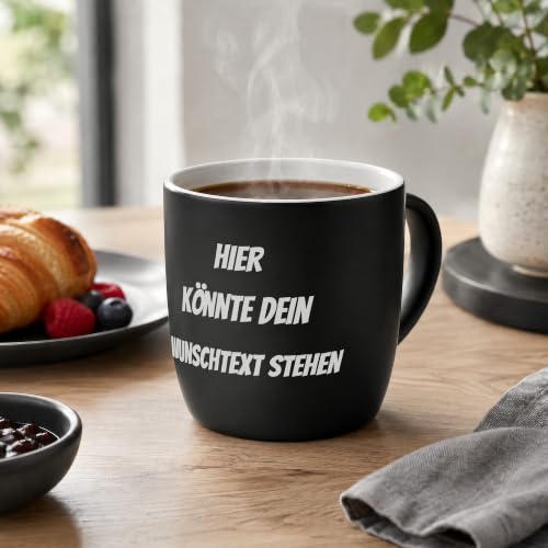 Foto von printplanet® Kaffeebecher mit Gravur – personalisierte Tasse Schwarz – Wunschtext eingraviert – Schwarz matt – 300 ml – Geschenk für Büro & Zuhause