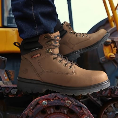 Image of NINGO Work Boots for Men, Steel Toe Waterproof Boots with Puncture Proof, Oil & Slip Resistant, Comfortable Mens Construction Boot with EH Protection, Leather Shoes for Industrial