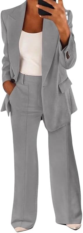 Pantsuits for Women Dressy Long Blazer Jackets High Waisted Wide Leg Pants Suits Set Work Office Fashion Suit Outfits