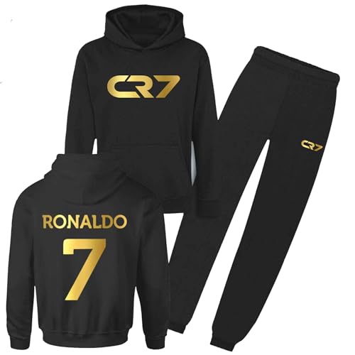 Ronaldo - Sudadera con capucha y pantalones deportivos CR#7 de fútbol para niños, diseño de cabra 2023, Negro, 7-8 años